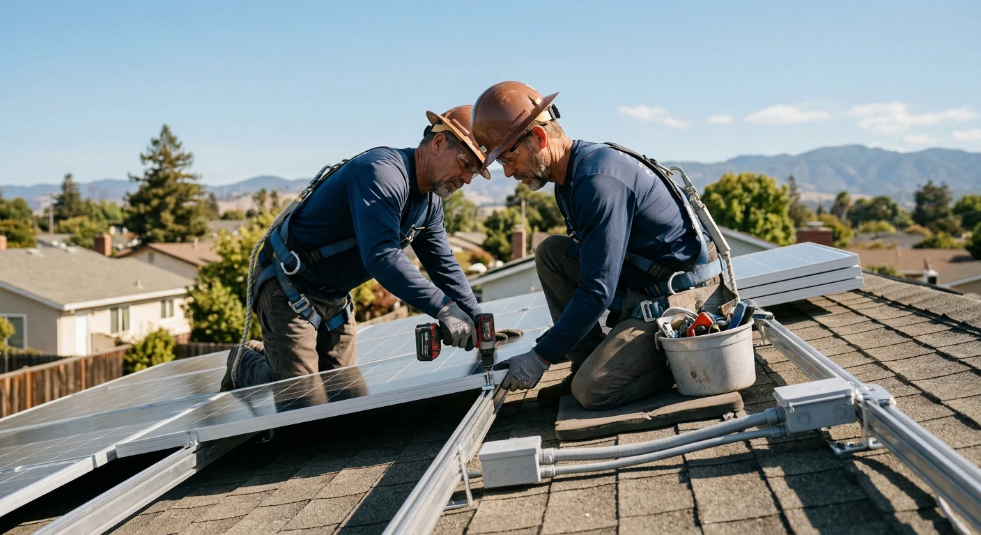Close-up of flush-mounted solar panels on a Watsonville residential roof